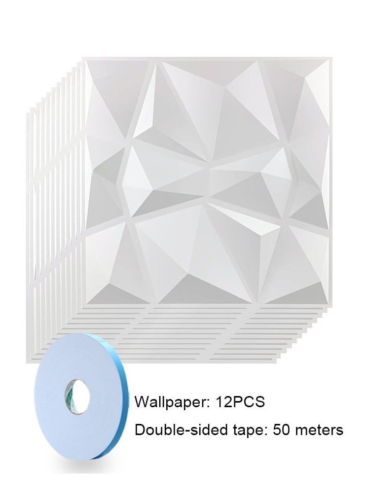 YelaJoy 12 Pieces 3D Wall Panels, 3D Texture PVC Wallpaper, Diamond Design Decorative Wall Cover, Each 30x30cm White - Image 1