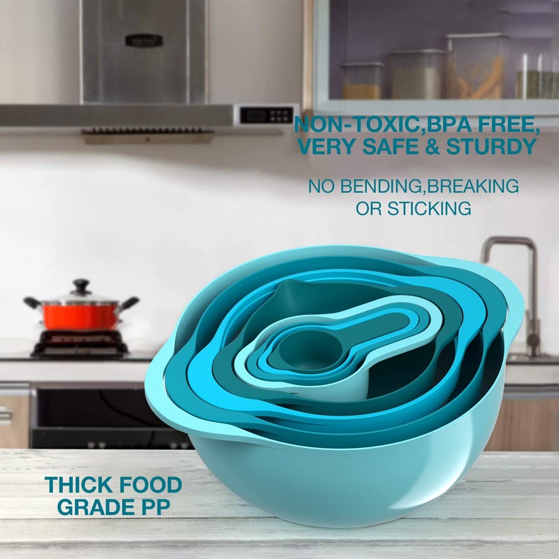 Pantula Mixing Bowls-Plastic Nesting Mixing Bowl Set of 8, Kitchen Gadgets for Apartments Space Saving, Including Measuring Cups Sifter Colander, Easy Storage Cooking Baking, Rv Camper Accessories, No BPA - Image 4