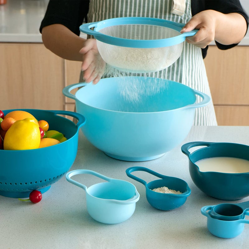 Pantula Mixing Bowls-Plastic Nesting Mixing Bowl Set of 8, Kitchen Gadgets for Apartments Space Saving, Including Measuring Cups Sifter Colander, Easy Storage Cooking Baking, Rv Camper Accessories, No BPA - Image 5