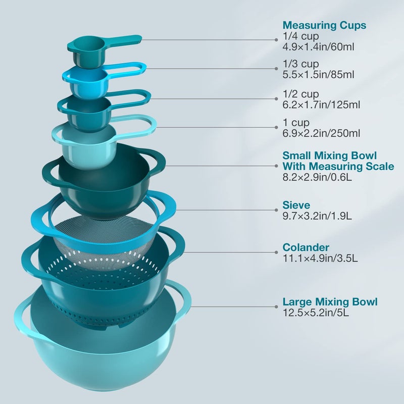Pantula Mixing Bowls-Plastic Nesting Mixing Bowl Set of 8, Kitchen Gadgets for Apartments Space Saving, Including Measuring Cups Sifter Colander, Easy Storage Cooking Baking, Rv Camper Accessories, No BPA - Image 2