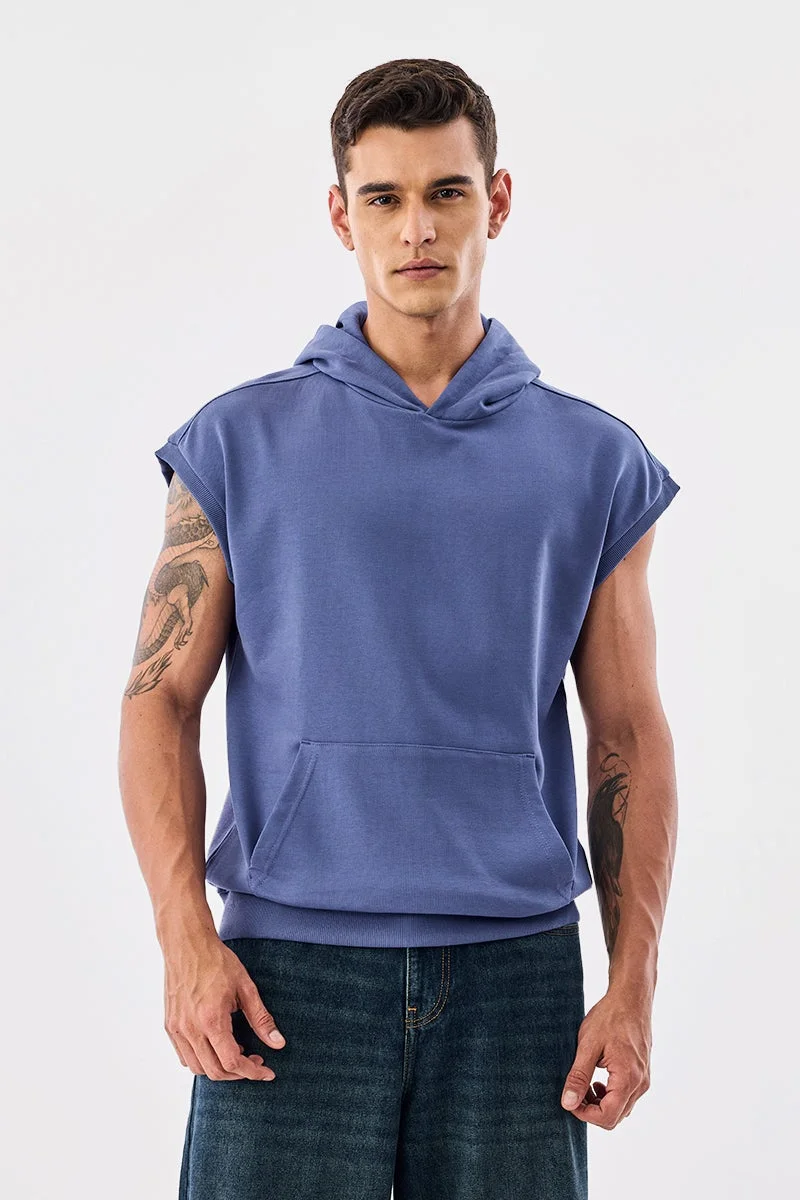 SNITCH Blue Oversized Sleeveless Core Lab Hoodie for Men | Best Price UAE