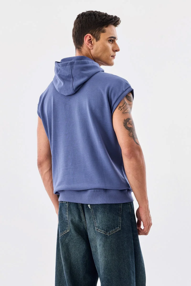 SNITCH Blue Oversized Sleeveless Core Lab Hoodie for Men | Best Price UAE