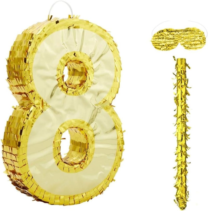 جولد إيدج زينة بينياتا عيد الميلاد بأرقام 42×30×8 سم، بينياتا من رقائق ذهبية مع عصا، معصوب العينين، قصاصات ورقية، لحفلات أعياد الميلاد للأولاد والبنات، واحتفالات الذكرى السنوية، ولوازم الحفلات (رقم 8) - Image 2