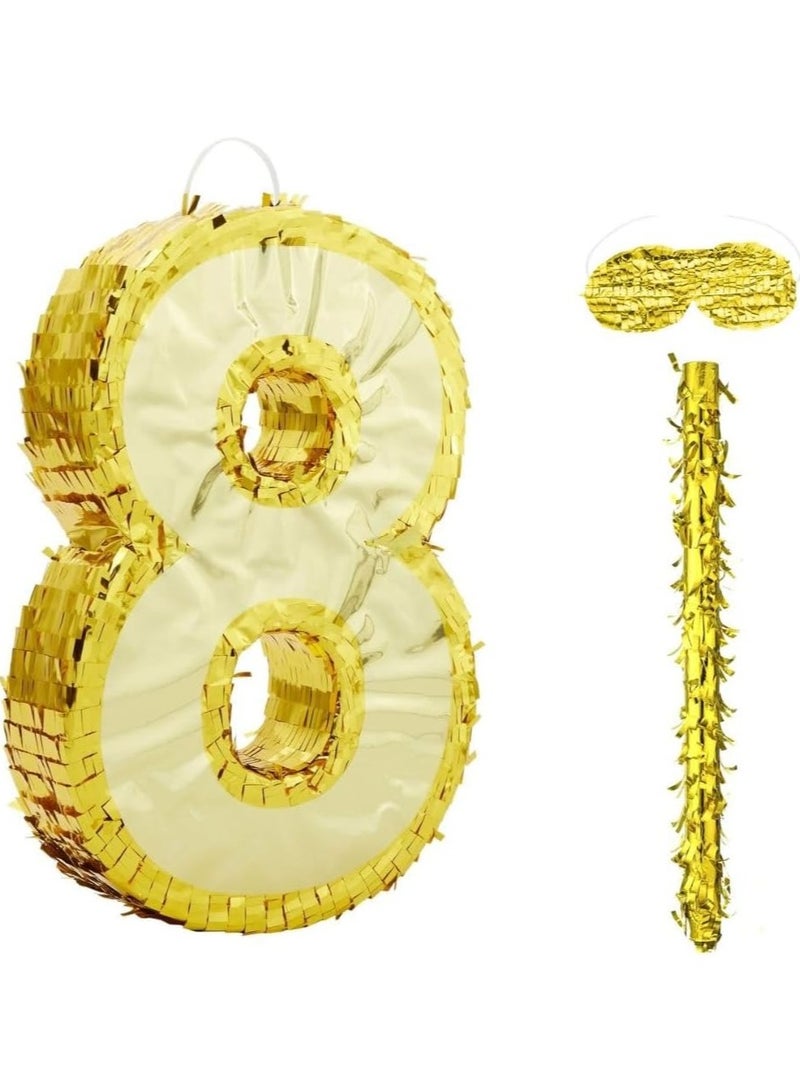 جولد إيدج زينة بينياتا عيد الميلاد بأرقام 42×30×8 سم، بينياتا من رقائق ذهبية مع عصا، معصوب العينين، قصاصات ورقية، لحفلات أعياد الميلاد للأولاد والبنات، واحتفالات الذكرى السنوية، ولوازم الحفلات (رقم 8) - Image 1