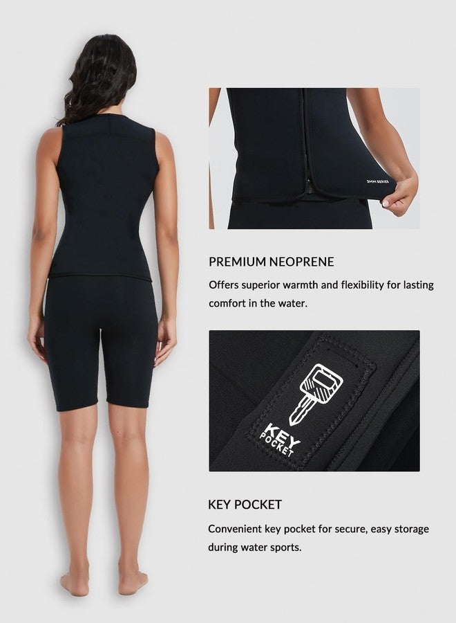 Lemorecn Women Wetsuits Top Premium Neoprene 3mm Zipper Diving Vest (2097black14) - Image 4