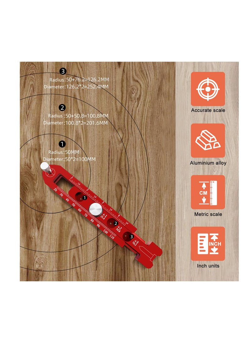 Woodworking Compass Scriber,WMLBK Marking Compass Metric and Inch Dual-Scale Aluminum Alloy Adjustable Scribing Ruler Adjustable Round Drawing Circle Ruler Marking Gauge for Carpenter - 164mm - Image 2