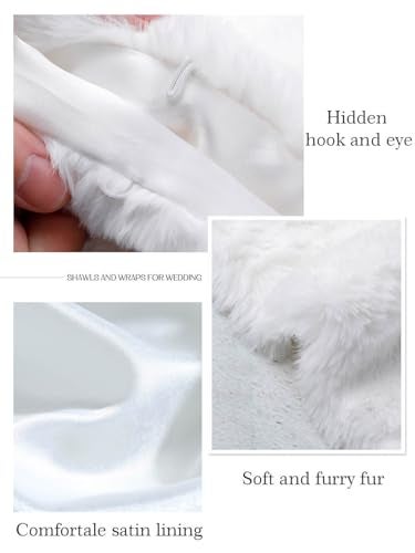EASEDAILY Women's Fur Shawls and Wraps Wedding Fur Scarf Faux Bridal Stole with Brooch for Brides and Bridesmaids (A white) (A-white, US 4-14 (S-M)) - Image 4