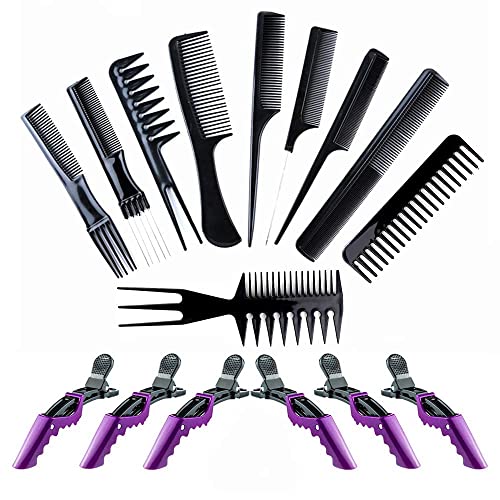 ELITEWAVE 16Pcs Hair Combs Set for Women Men：10Pcs Hair Combs and 6Pcs Hair Clips, Rat Tail Combs, Teasing Combs,Barber Combs,Styling Combs,Can Meet Your Different Needs,Comb Set for Hair Black - Image 1