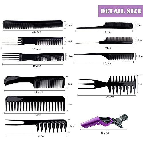 ELITEWAVE 16Pcs Hair Combs Set for Women Men：10Pcs Hair Combs and 6Pcs Hair Clips, Rat Tail Combs, Teasing Combs,Barber Combs,Styling Combs,Can Meet Your Different Needs,Comb Set for Hair Black - Image 2
