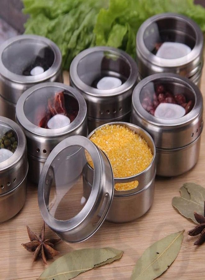 PRISO 12 Pcs Steel Magnetic Spice Tins With Lid Small Holes For Sprinkle Rust Free Easy To Clean Transparent Lid Design, Kitchen Essentials Organizer For Seasoning, Condiment & Masala Storage Rack. - Image 3