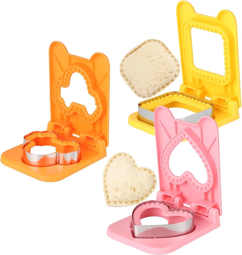 Sandwich Mold, 3 Pcs Stainless Steel Cutter And Sealer Set, Crustless Bread And Cookie Cutter, Heart, Square, Car Design, For Box, Kid'S Lunch, Picnic - Image 1