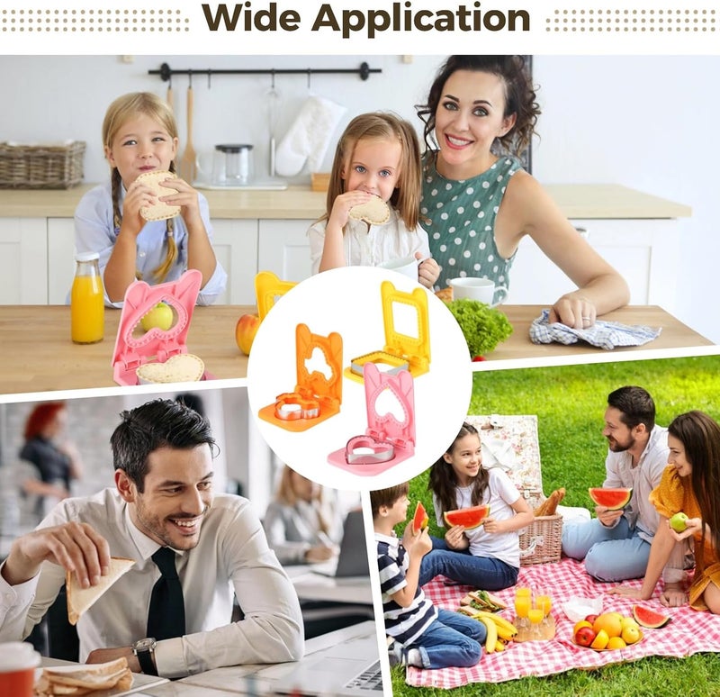 Sandwich Mold, 3 Pcs Stainless Steel Cutter And Sealer Set, Crustless Bread And Cookie Cutter, Heart, Square, Car Design, For Box, Kid'S Lunch, Picnic - Image 4