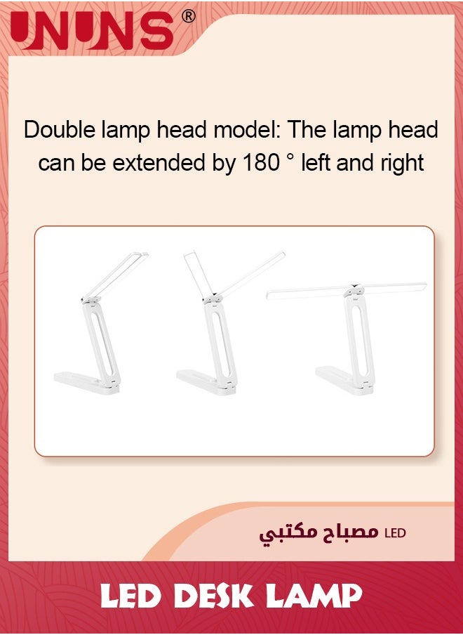 UNUNS - Double Head Desk Lamp With Large Lighting Range,Mini Lamp For Small Spaces,Rechargeable Foldable And Portable Desk Lamp With USB-C Cable For Travelling,Small Desk Lamp For College Dorm Room - Image 1