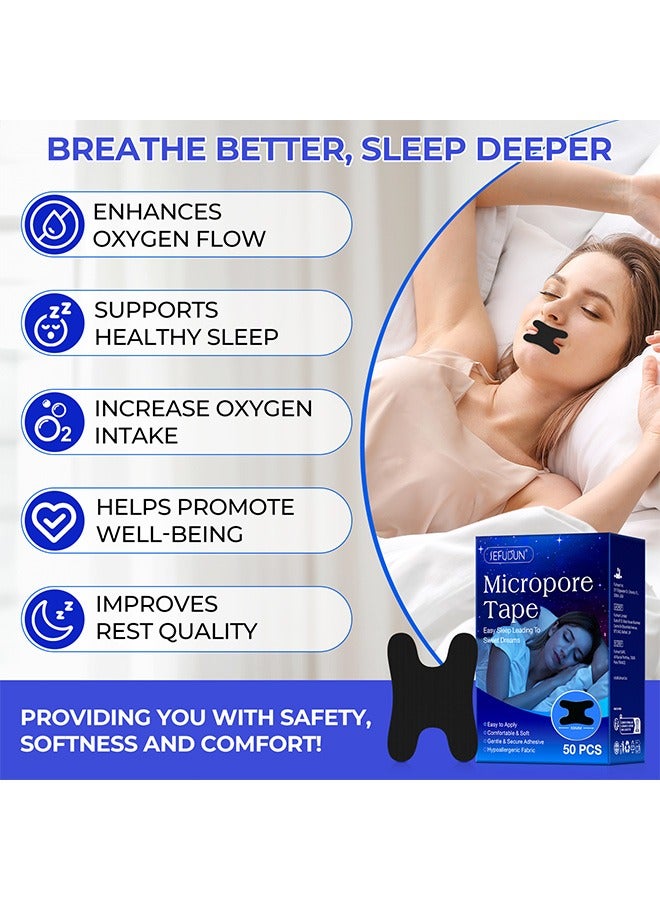 سيفودون 50 قطعة شرائط مضادة للشخير ، شرائط قوية مضادة للشخير لفتح الممرات الأنفية تخفف من احتقان الأنف ، موسعات الأنف للرجال والنساء للاستخدام الليلي والنهار (أسود) - Image 2