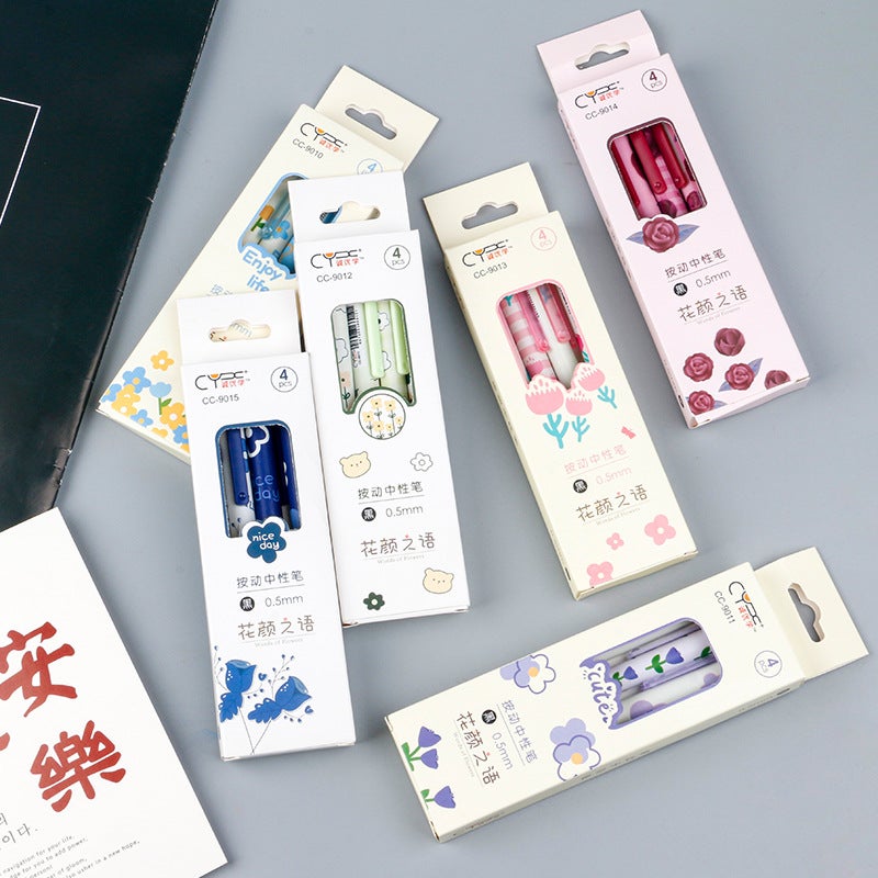 Black St Press Quick-Drying Good Writing Gel Pen High Color Value Ins Student Writing Push Flower Stationery Pen Set - Image 4