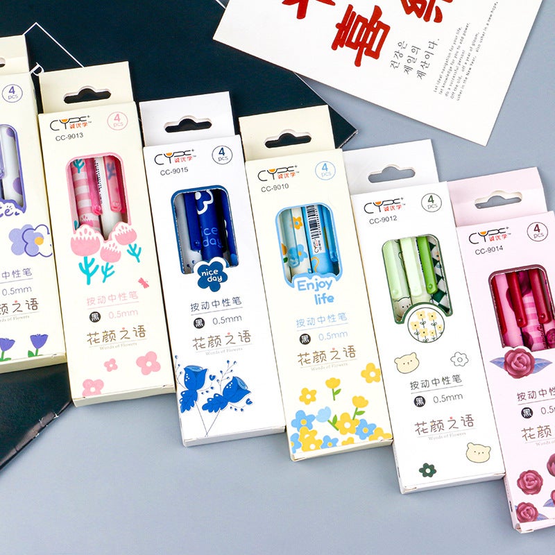 Black St Press Quick-Drying Good Writing Gel Pen High Color Value Ins Student Writing Push Flower Stationery Pen Set - Image 5