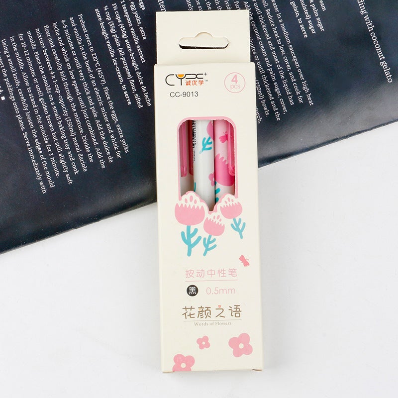 Black St Press Quick-Drying Good Writing Gel Pen High Color Value Ins Student Writing Push Flower Stationery Pen Set - Image 1