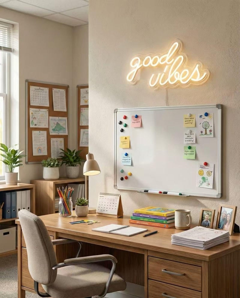 DECANIT Good Vibes Neon Sign Warm White, Boho LED Light for Wall Decor, Living Room, Wedding, Engagement Party, USB Powered 3D Art Holiday Gift, 16.1x8.3 Inch - Image 3