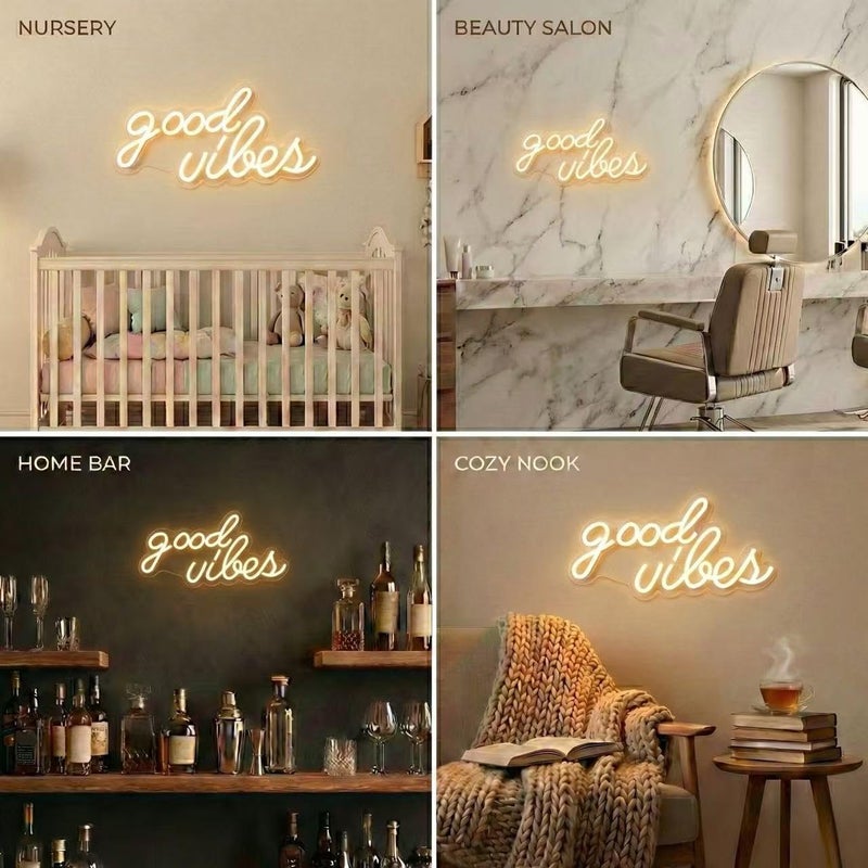 DECANIT Good Vibes Neon Sign Warm White, Boho LED Light for Wall Decor, Living Room, Wedding, Engagement Party, USB Powered 3D Art Holiday Gift, 16.1x8.3 Inch - Image 5