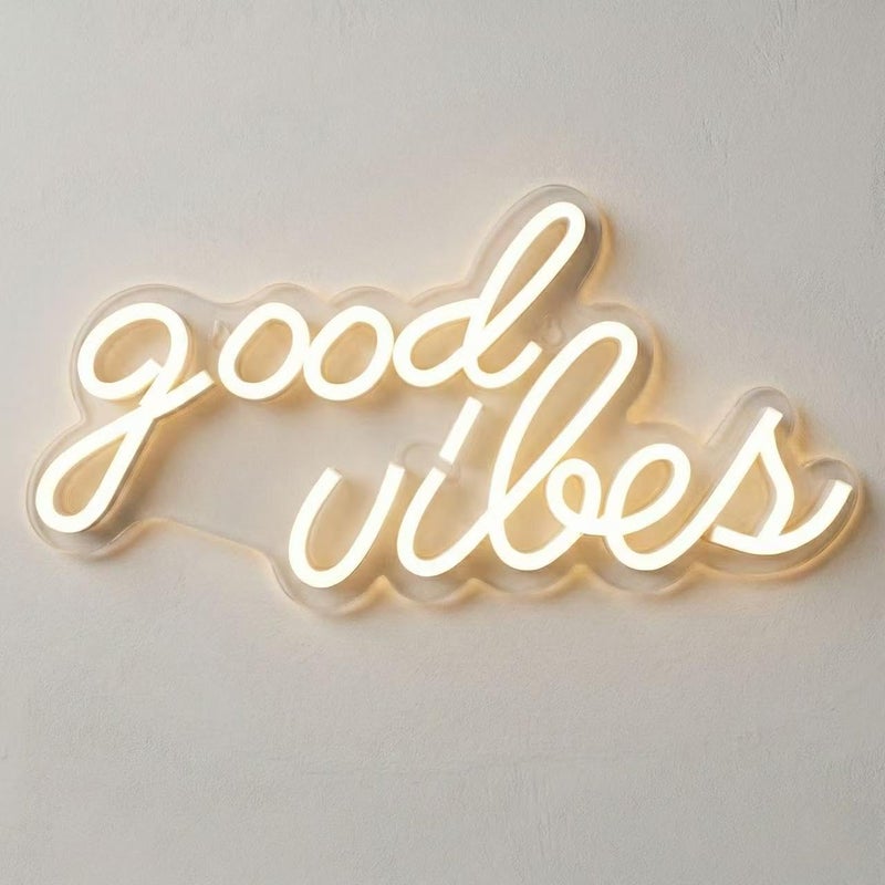 DECANIT Good Vibes Neon Sign Warm White, Boho LED Light for Wall Decor, Living Room, Wedding, Engagement Party, USB Powered 3D Art Holiday Gift, 16.1x8.3 Inch - Image 1