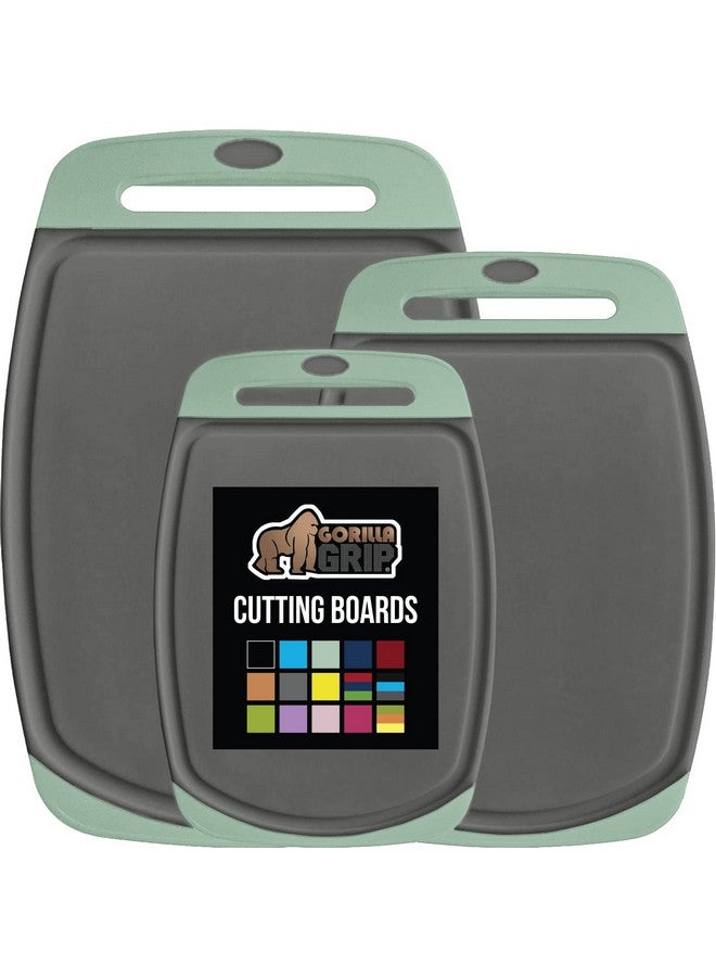 GORILLA GRIP 100% BPA-Free Reversible Kitchen Cutting Board Set of 3, Nonporous, Juice Grooves to Catch Liquid, Slip Resistant Handle Border, Dishwasher Safe, Durable Food Chopping Boards, Mint Gray - Image 1