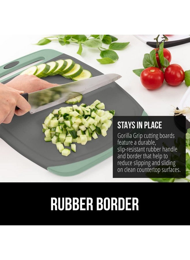 GORILLA GRIP 100% BPA-Free Reversible Kitchen Cutting Board Set of 3, Nonporous, Juice Grooves to Catch Liquid, Slip Resistant Handle Border, Dishwasher Safe, Durable Food Chopping Boards, Mint Gray - Image 3