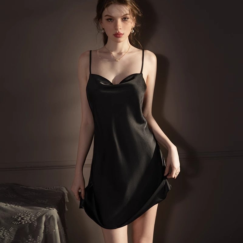 Chen Xie Women's Summer Satin Silk Cami Nightdress - V-Neck Sleeveless Midi Sleep Dress, Cool Breathable Ice Silk Lounge Slip - Image 1