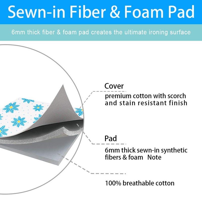 Dalykate Ironing Board Cover 21 x 57 with Scorch and Stain Resistant Thick Padding and Elasticized Edge Ironing Board Covers 4 Fasteners and 1 Protective Scorch Mesh Cloth - Image 4