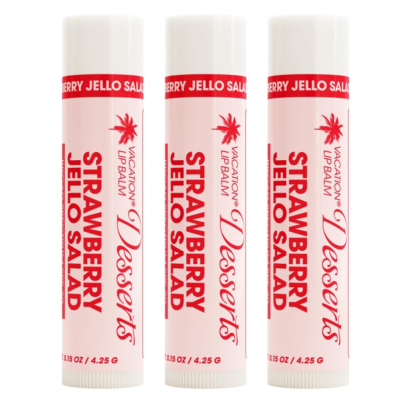 Vacation Strawberry Jello Salad SPF 30 Lip Balm, Hydrating Sunscreen for Lips, Water-Resistant, Lightweight, Transparent Sheen, Vegan Formula Made without Beeswax (Pack of 3) - Image 1