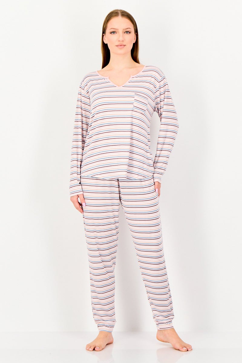 PJ Couture Women 2 Pieces Stripe Top And Bottom Pajama Set, Multicolor - Image 1