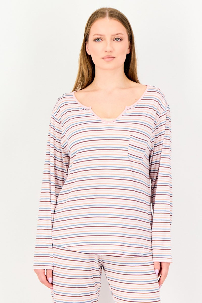 PJ Couture Women 2 Pieces Stripe Top And Bottom Pajama Set, Multicolor - Image 2