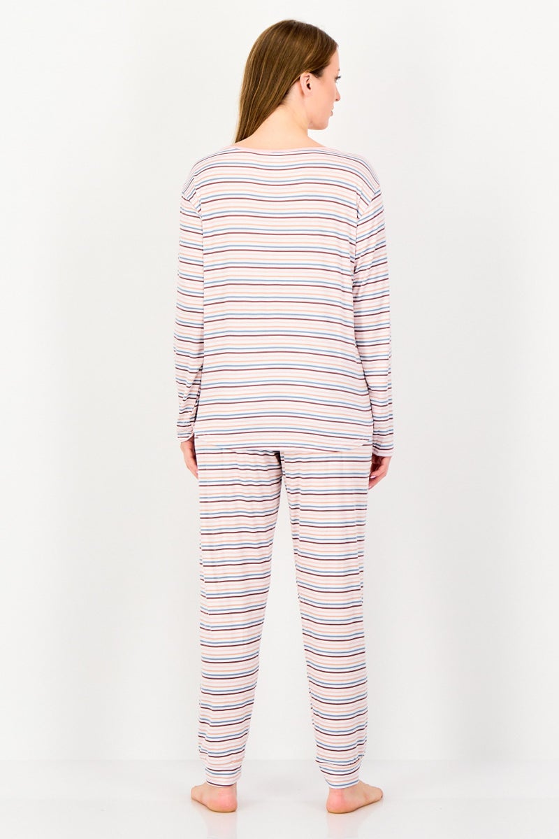 PJ Couture Women 2 Pieces Stripe Top And Bottom Pajama Set, Multicolor - Image 3