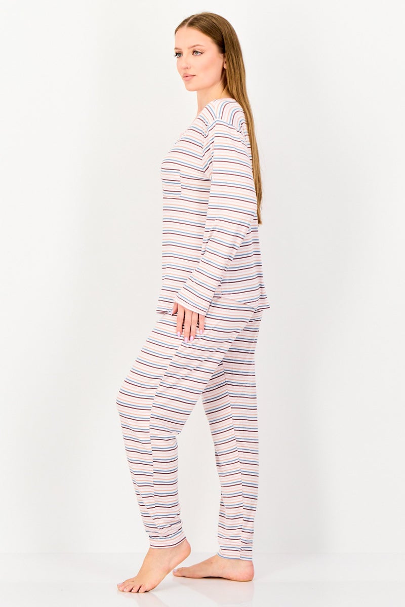 PJ Couture Women 2 Pieces Stripe Top And Bottom Pajama Set, Multicolor - Image 4