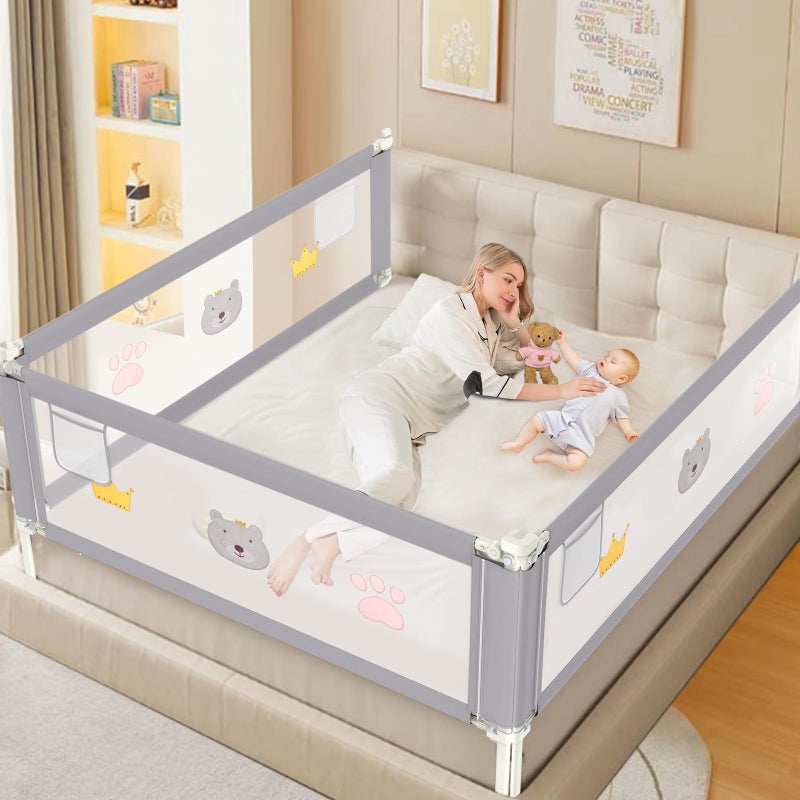 JWPEHOE Height Adjustable Bed Rail for Toddlers, Kids Safety Baby Bed Rail for Twin/Full/King/Queen Size Bed (3 Sides, 78 * 78 * 74 Inch) - Image 1
