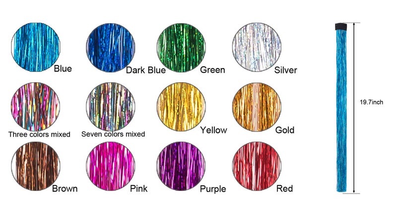 Edoneery 19.7 Inch Clip In Hair Fairy Tinsel Kit Clips Clip On Glitter Hair Tinsel Extensions 12 Colors - Image 2