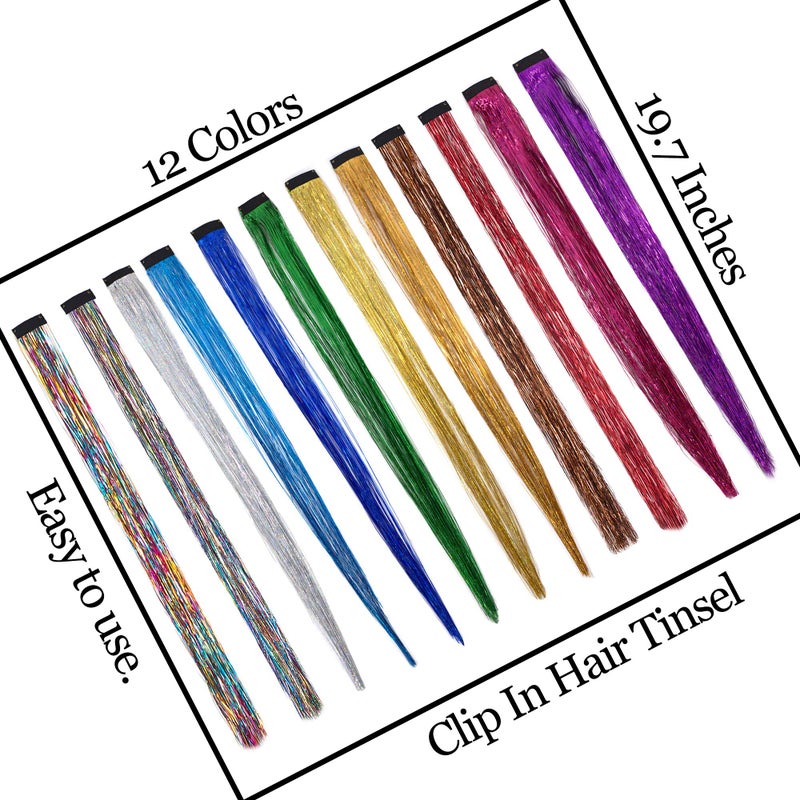Edoneery 19.7 Inch Clip In Hair Fairy Tinsel Kit Clips Clip On Glitter Hair Tinsel Extensions 12 Colors - Image 5