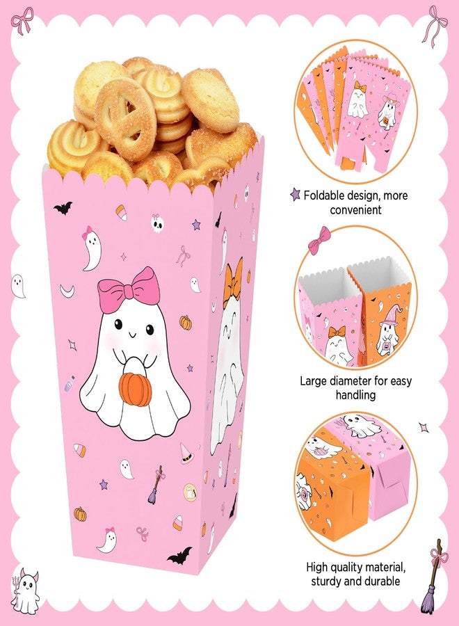 K KUMEED 24 PCS Halloween Popcorn Favor Boxes,Cute Ghost Popcorn Bowls Popcorn Buckets Candy Bags Boo Theme Cookie Container for Kids Halloween Party Supplies (Pink&Orange) - Image 3