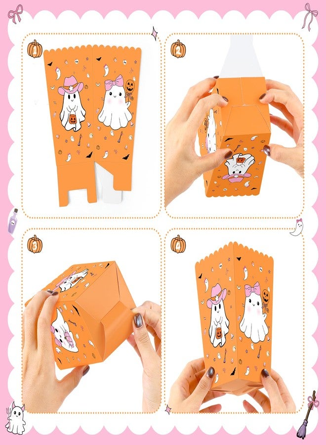 K KUMEED 24 PCS Halloween Popcorn Favor Boxes,Cute Ghost Popcorn Bowls Popcorn Buckets Candy Bags Boo Theme Cookie Container for Kids Halloween Party Supplies (Pink&Orange) - Image 4