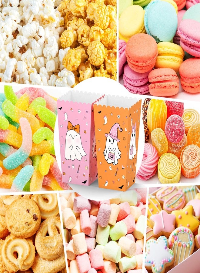 K KUMEED 24 PCS Halloween Popcorn Favor Boxes,Cute Ghost Popcorn Bowls Popcorn Buckets Candy Bags Boo Theme Cookie Container for Kids Halloween Party Supplies (Pink&Orange) - Image 5