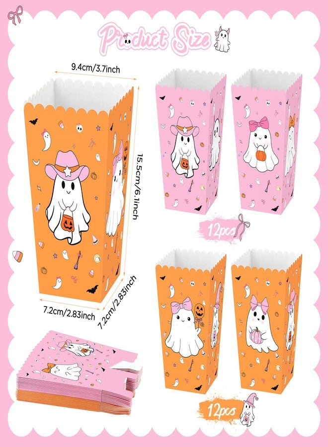 K KUMEED 24 PCS Halloween Popcorn Favor Boxes,Cute Ghost Popcorn Bowls Popcorn Buckets Candy Bags Boo Theme Cookie Container for Kids Halloween Party Supplies (Pink&Orange) - Image 2