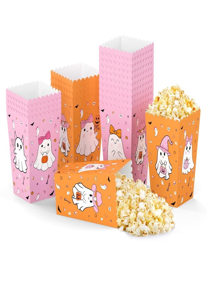 K KUMEED 24 PCS Halloween Popcorn Favor Boxes,Cute Ghost Popcorn Bowls Popcorn Buckets Candy Bags Boo Theme Cookie Container for Kids Halloween Party Supplies (Pink&Orange) - Image 1
