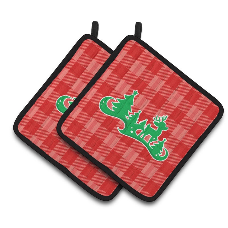 Caroline's Treasures ""Caroline's Treasures BB6972PTHD Christmas Tree Reindeer Red Pair of Pot Holders  7.5 x 7.5""""  Multicolor"" 