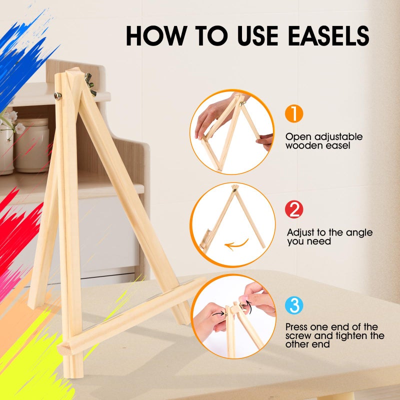 AROIC 12 Pack 9 Inch Wood Easels, Easel Stand for Painting Canvases, Art, and Crafts, Tripod, Painting Party Easel, Kids Student Tabletop Easels for Painting, Portable Canvas Photo Picture Sign Holder - Image 3