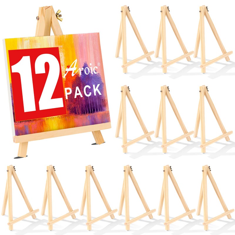 AROIC 12 Pack 9 Inch Wood Easels, Easel Stand for Painting Canvases, Art, and Crafts, Tripod, Painting Party Easel, Kids Student Tabletop Easels for Painting, Portable Canvas Photo Picture Sign Holder - Image 1