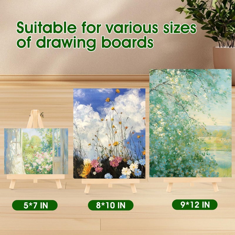 AROIC 12 Pack 9 Inch Wood Easels, Easel Stand for Painting Canvases, Art, and Crafts, Tripod, Painting Party Easel, Kids Student Tabletop Easels for Painting, Portable Canvas Photo Picture Sign Holder - Image 5