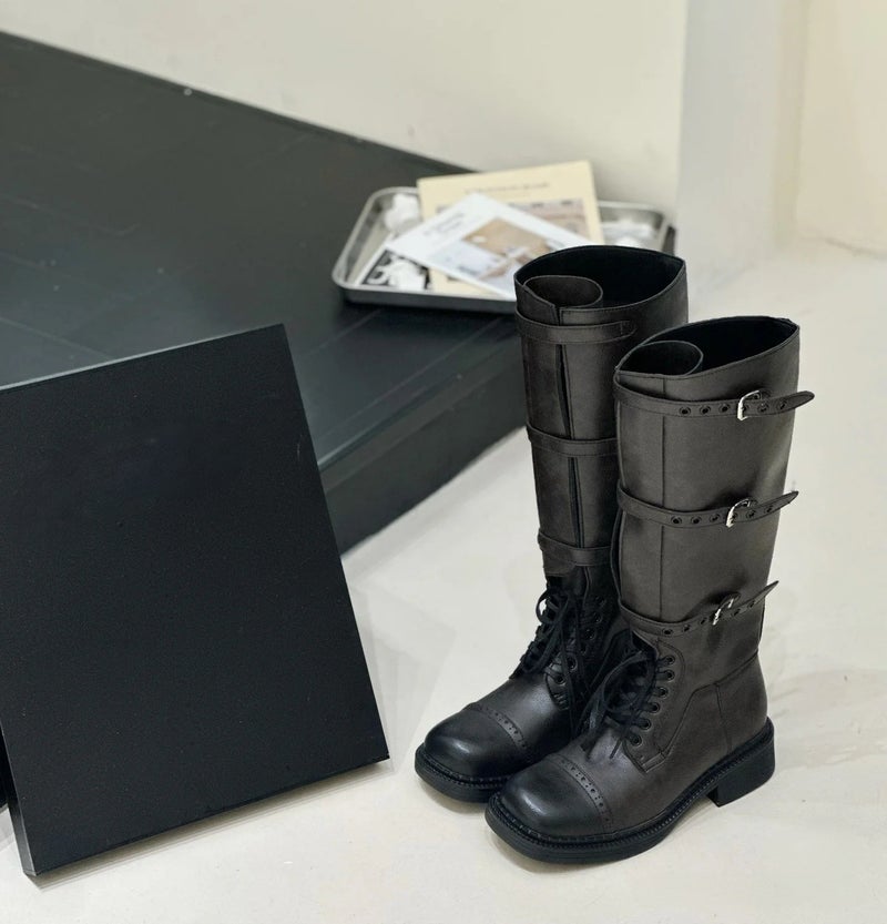 [4143 Ready Stock And Quick Delivery] Large Size Miu Knight Boots For Women Retro British Boots Women'S Cowboy Boots - Image 1