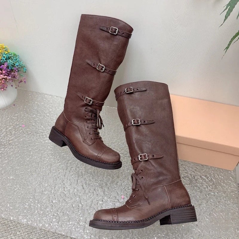 [4143 Ready Stock And Quick Delivery] Large Size Miu Knight Boots For Women Retro British Boots Women'S Cowboy Boots - Image 4