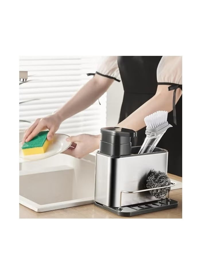 موزع صابون لحوض المطبخ 3 في 1 من الستانلس ستيل – حامل إسفنجة وحامل فرشاة مقاوم للصدأ، منظم حوض المطبخ بتصميم أنيق لتوفير المساحة - Image 2