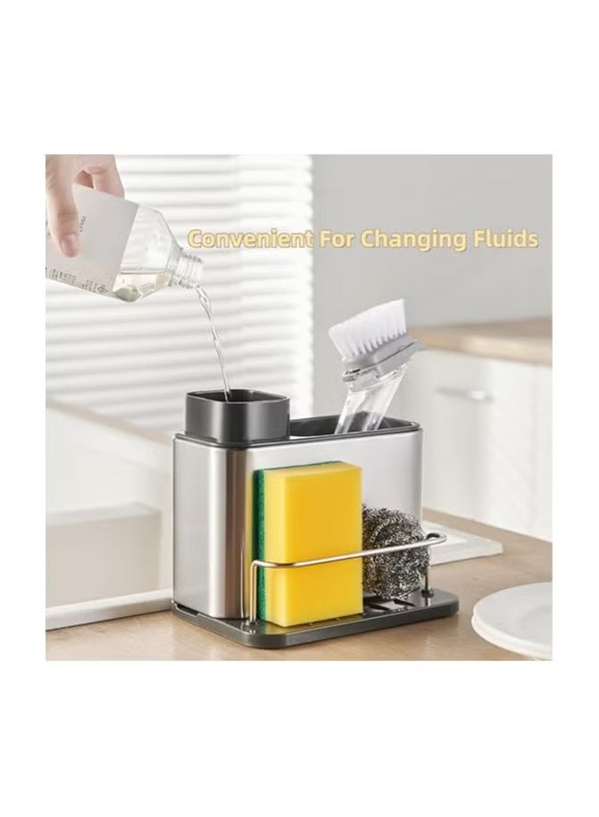 موزع صابون لحوض المطبخ 3 في 1 من الستانلس ستيل – حامل إسفنجة وحامل فرشاة مقاوم للصدأ، منظم حوض المطبخ بتصميم أنيق لتوفير المساحة - Image 3