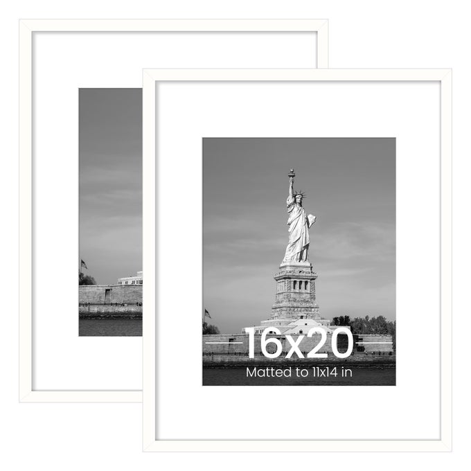 16X20 PICTURE FRAME DISPLAY POSTER 11X14 WITH MAT OR 16 X 20 WITHOUT WALL GALLERY PHOTO FRAMES WHITE 2 PACK
